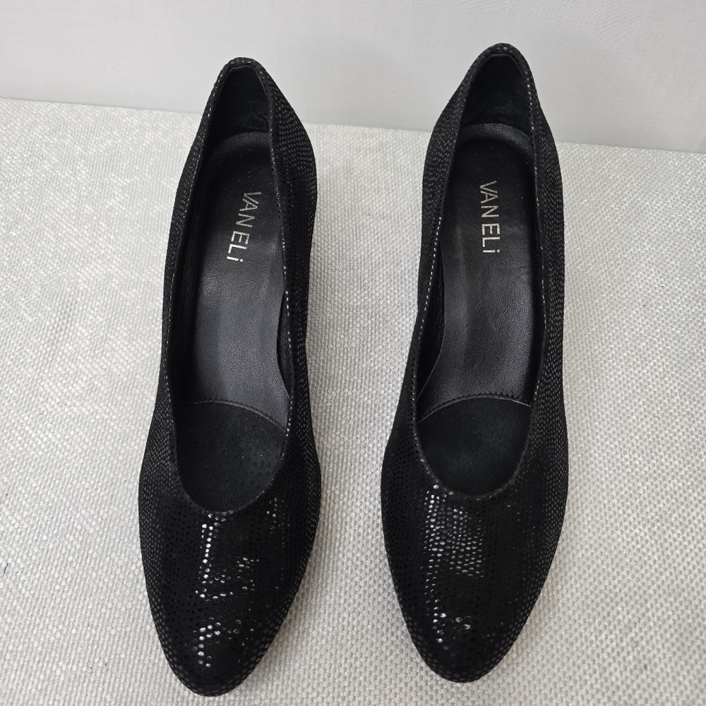 VANELi Dayle Black Shimmer E-Print Block Heel Pumps - Size 8M - Picture 2 of 8